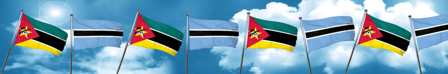 Mozambique flag with Botswana flag, 3D rendering