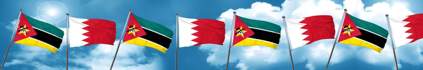 Fototapeta na wymiar Mozambique flag with Bahrain flag, 3D rendering