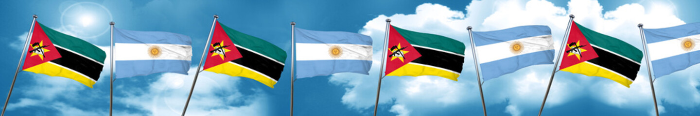 Mozambique flag with Argentine flag, 3D rendering