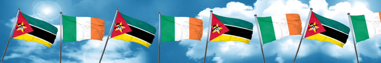 Mozambique flag with Ireland flag, 3D rendering