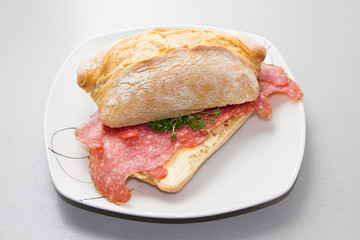 Ciabatta Bread with Salami and Watercress