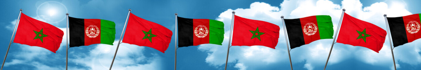 Naklejka na ściany i meble Morocco flag with afghanistan flag, 3D rendering