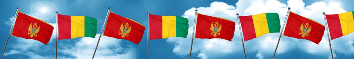 Montenegro flag with Guinea flag, 3D rendering