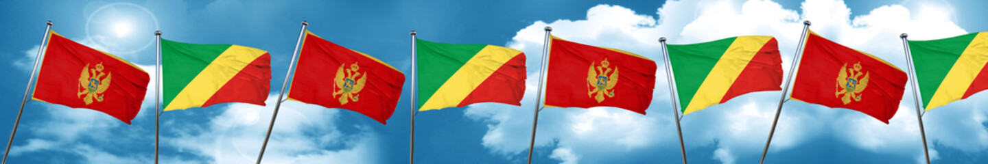 Montenegro flag with congo flag, 3D rendering