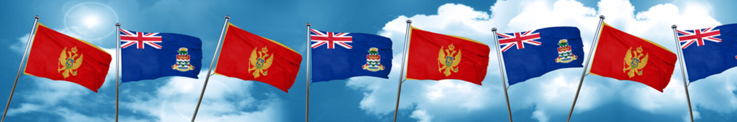 Montenegro flag with Cayman islands flag, 3D rendering