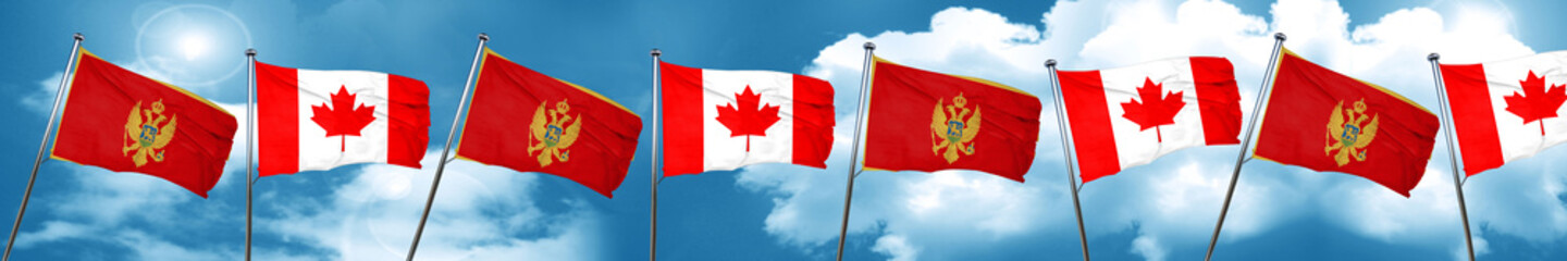 Montenegro flag with Canada flag, 3D rendering