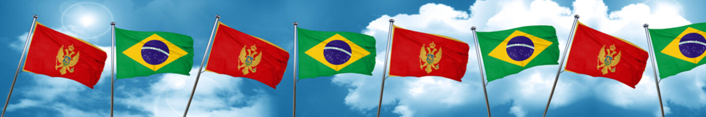 Montenegro flag with Brazil flag, 3D rendering