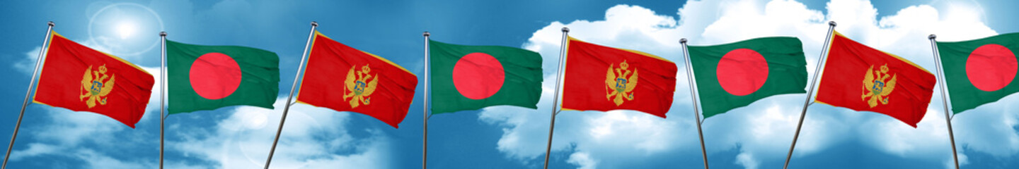 Montenegro flag with Bangladesh flag, 3D rendering