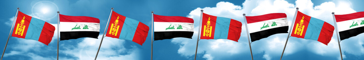 Mongolia flag with Iraq flag, 3D rendering