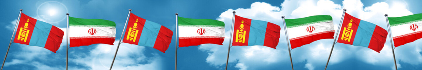 Mongolia flag with Iran flag, 3D rendering