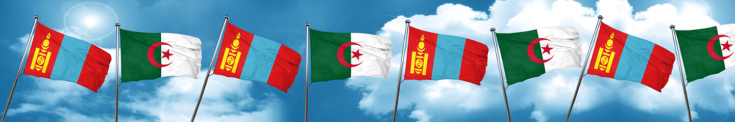 Mongolia flag with Algeria flag, 3D rendering