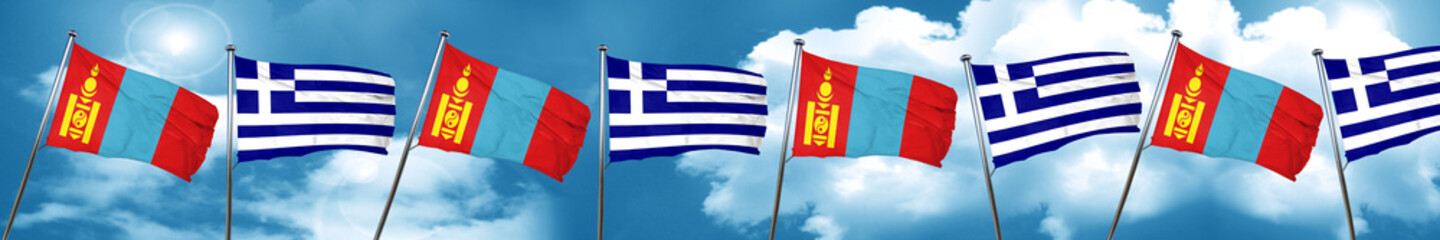 Mongolia flag with Greece flag, 3D rendering