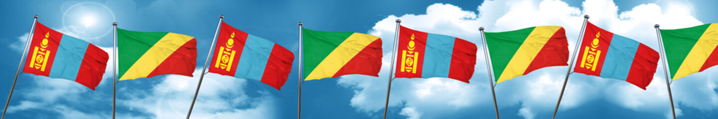 Mongolia flag with congo flag, 3D rendering