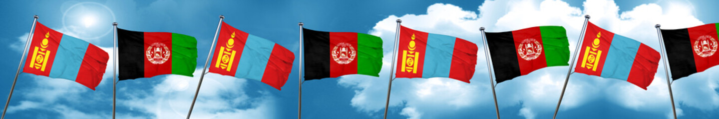 Mongolia flag with afghanistan flag, 3D rendering