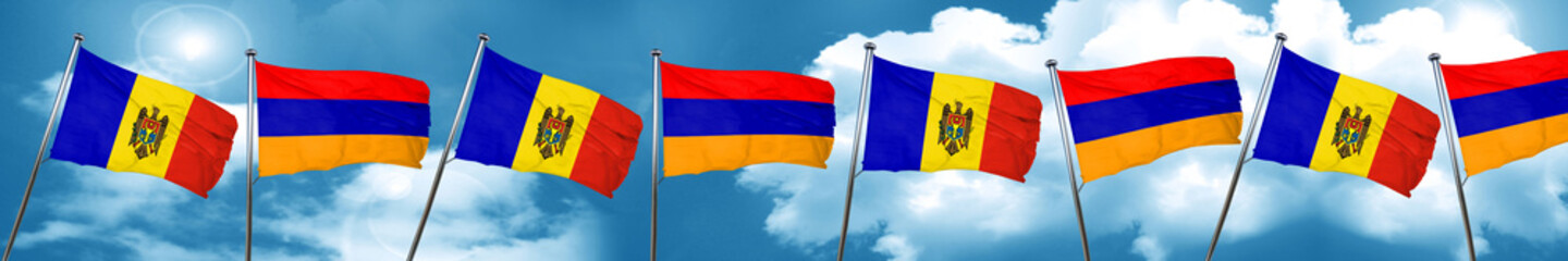 Moldova flag with Armenia flag, 3D rendering