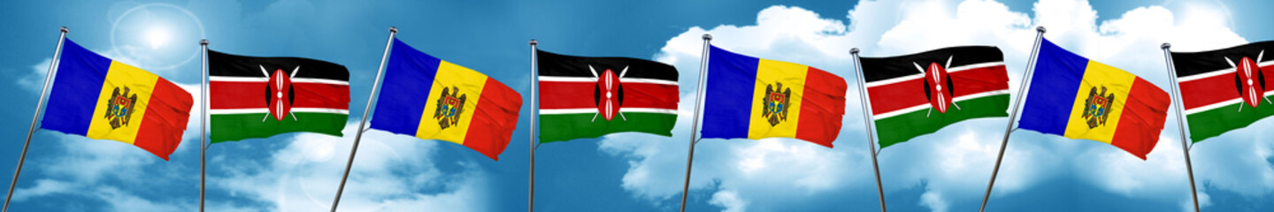 Moldova flag with Kenya flag, 3D rendering
