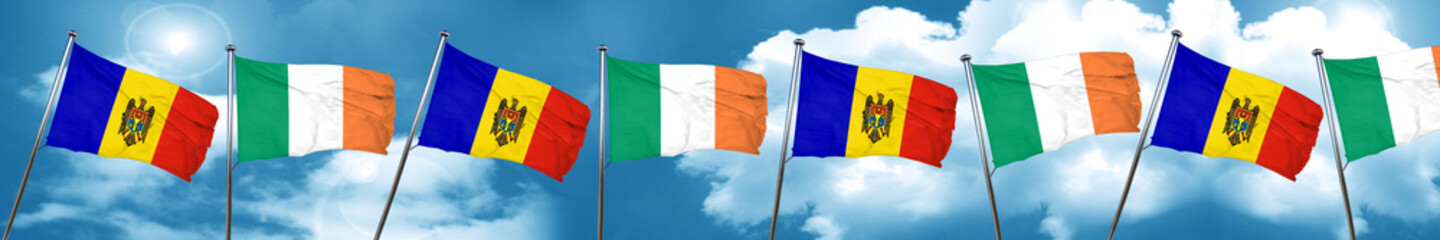 Moldova flag with Ireland flag, 3D rendering