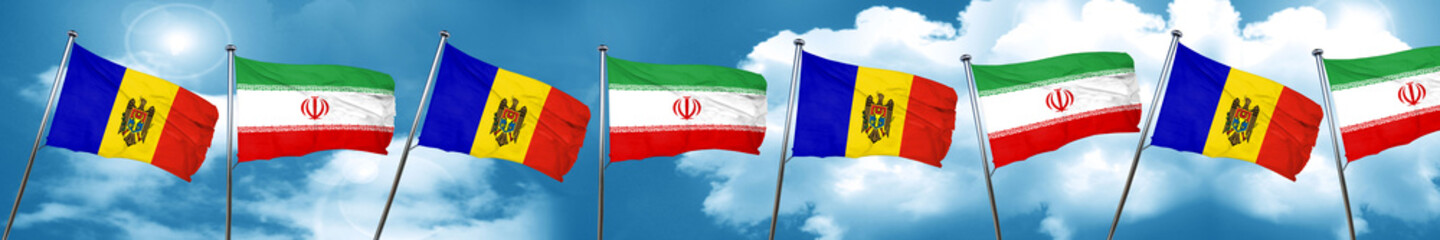 Moldova flag with Iran flag, 3D rendering