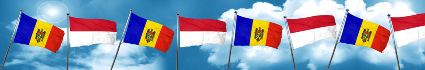 Moldova flag with Indonesia flag, 3D rendering