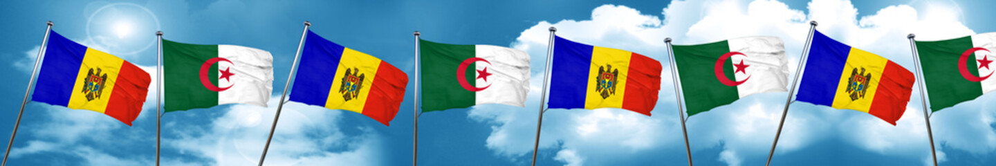 Moldova flag with Algeria flag, 3D rendering