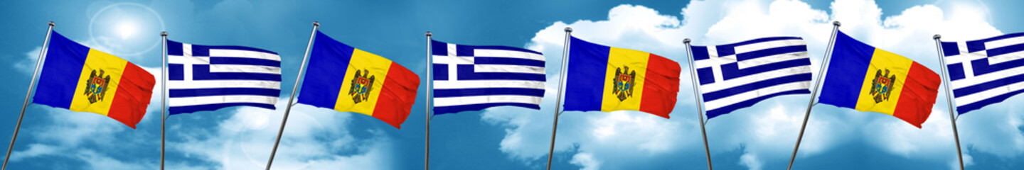 Moldova flag with Greece flag, 3D rendering