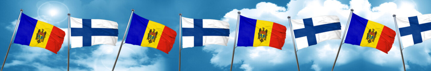 Moldova flag with Finland flag, 3D rendering