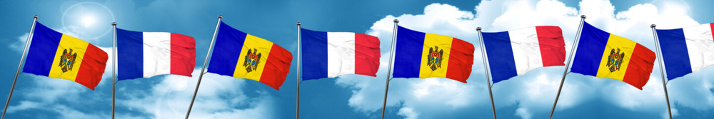 Moldova flag with France flag, 3D rendering
