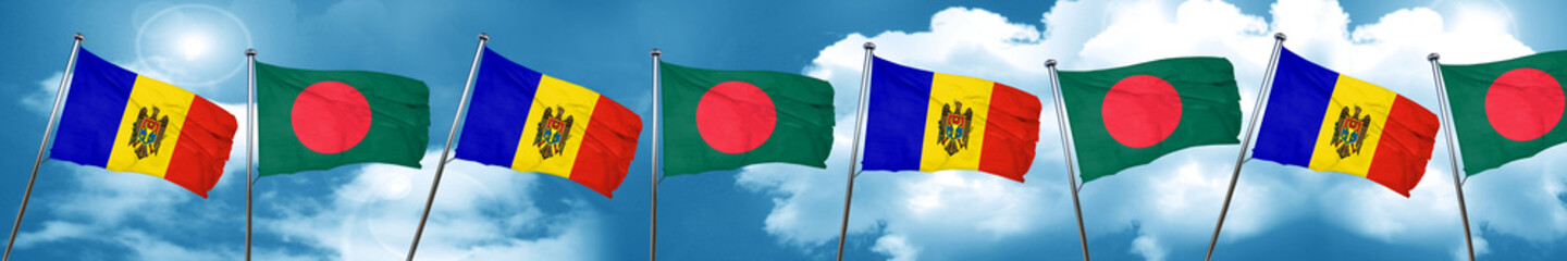 Moldova flag with Bangladesh flag, 3D rendering