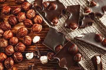 chocolate with hazelnuts - copy space