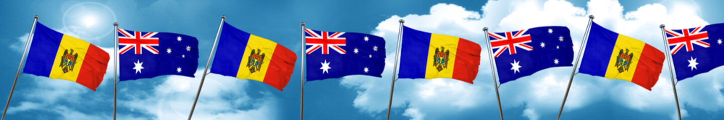 Moldova flag with Australia flag, 3D rendering