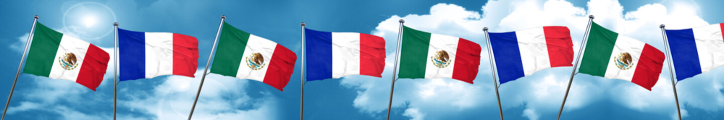 mexico flag with France flag, 3D rendering