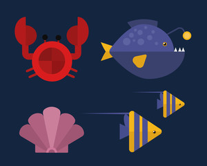 Vector cartoon illustration of cute crab character.