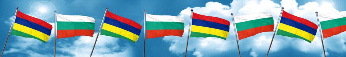 Mauritius flag with Bulgaria flag, 3D rendering