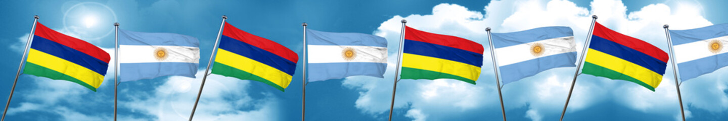 Mauritius flag with Argentine flag, 3D rendering