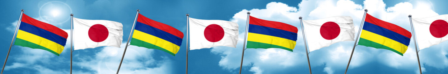 Mauritius flag with Japan flag, 3D rendering