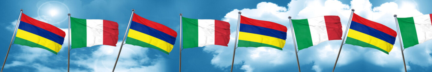 Mauritius flag with Italy flag, 3D rendering