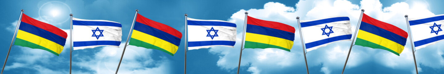 Mauritius flag with Israel flag, 3D rendering