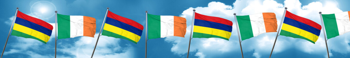 Mauritius flag with Ireland flag, 3D rendering