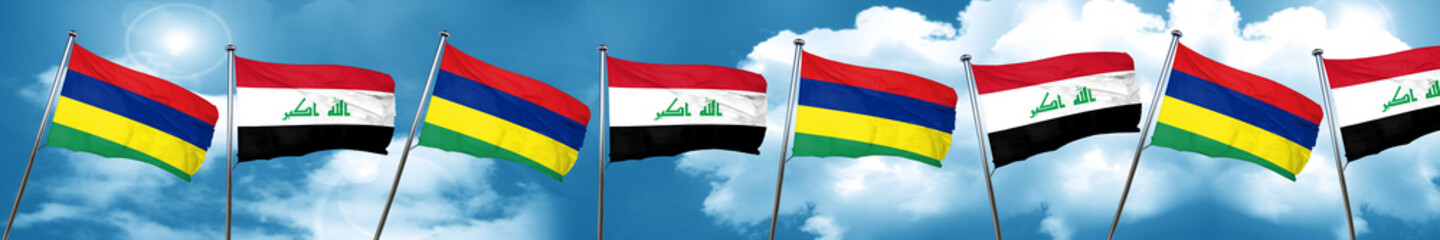 Fototapeta na wymiar Mauritius flag with Iraq flag, 3D rendering