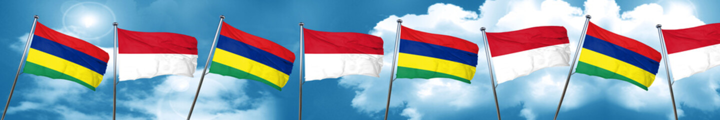 Mauritius flag with Indonesia flag, 3D rendering