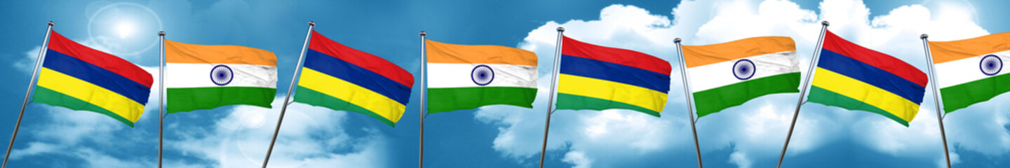 Fototapeta na wymiar Mauritius flag with India flag, 3D rendering