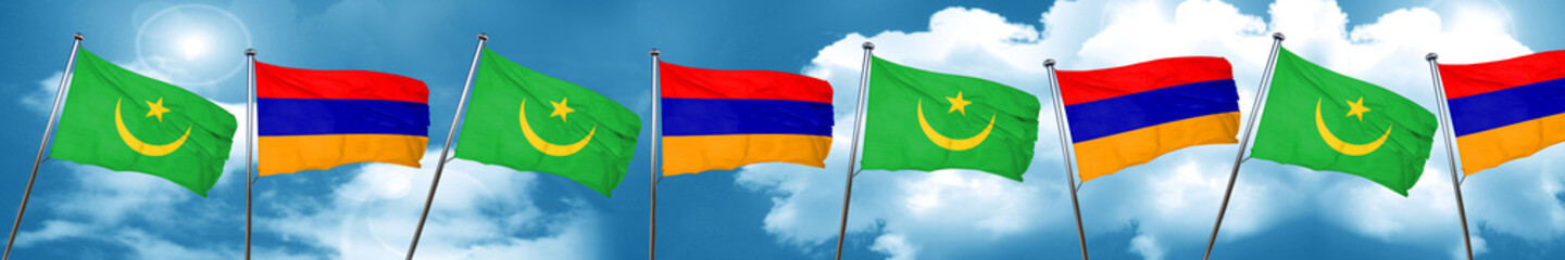 Mauritania flag with Armenia flag, 3D rendering