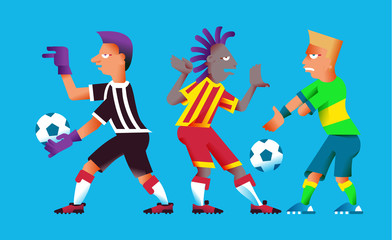 Fototapeta na wymiar Football set element with players, ball in cartoon style.