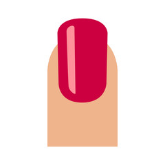 Long fingernail / finger nail with red glossy nail polish flat vector icon for apps and websites