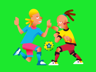 Football set element with players, ball in cartoon style.