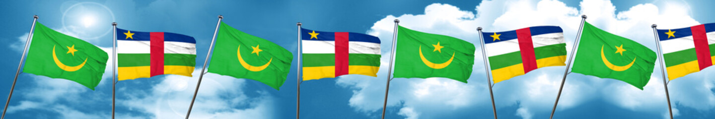 Mauritania flag with Central African Republic flag, 3D rendering