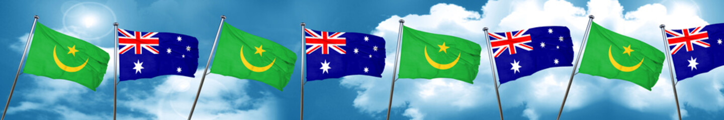 Mauritania flag with Australia flag, 3D rendering