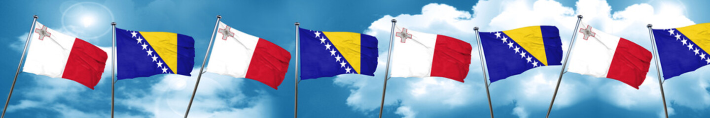 Malta flag with Bosnia and Herzegovina flag, 3D rendering