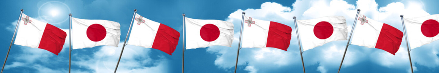 Malta flag with Japan flag, 3D rendering