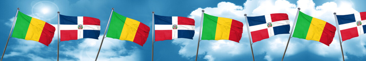 Mali flag with Dominican Republic flag, 3D rendering